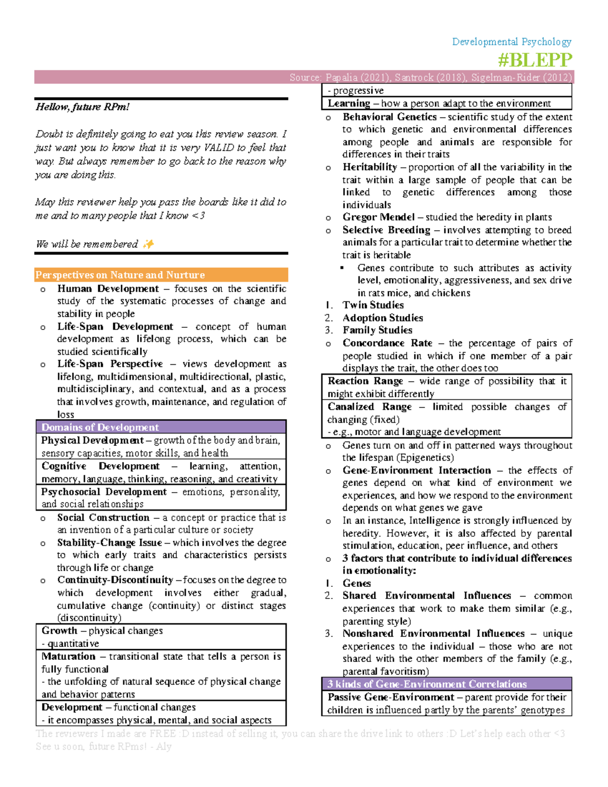 Dev Psych (1-10) - #BLEPP Source: Papalia (2021), Santrock (2018 ...