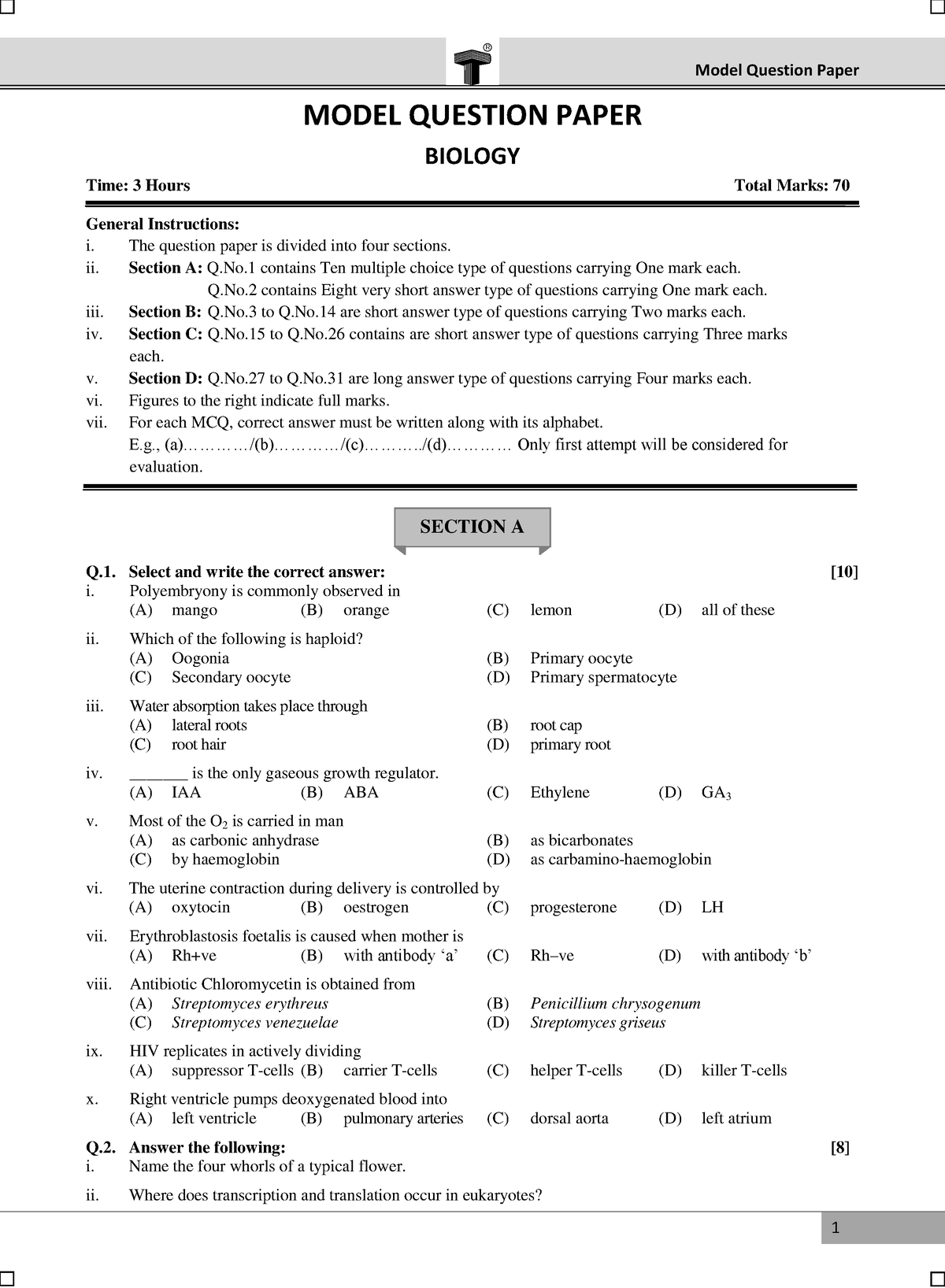 model question paper for value education