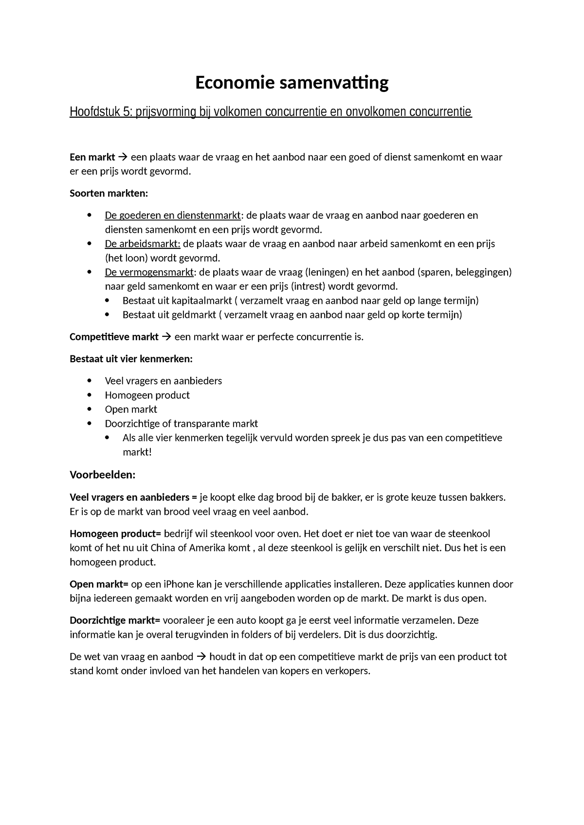 Economie Samenvatting - Economie Samenvatting Hoofdstuk 5: Prijsvorming ...