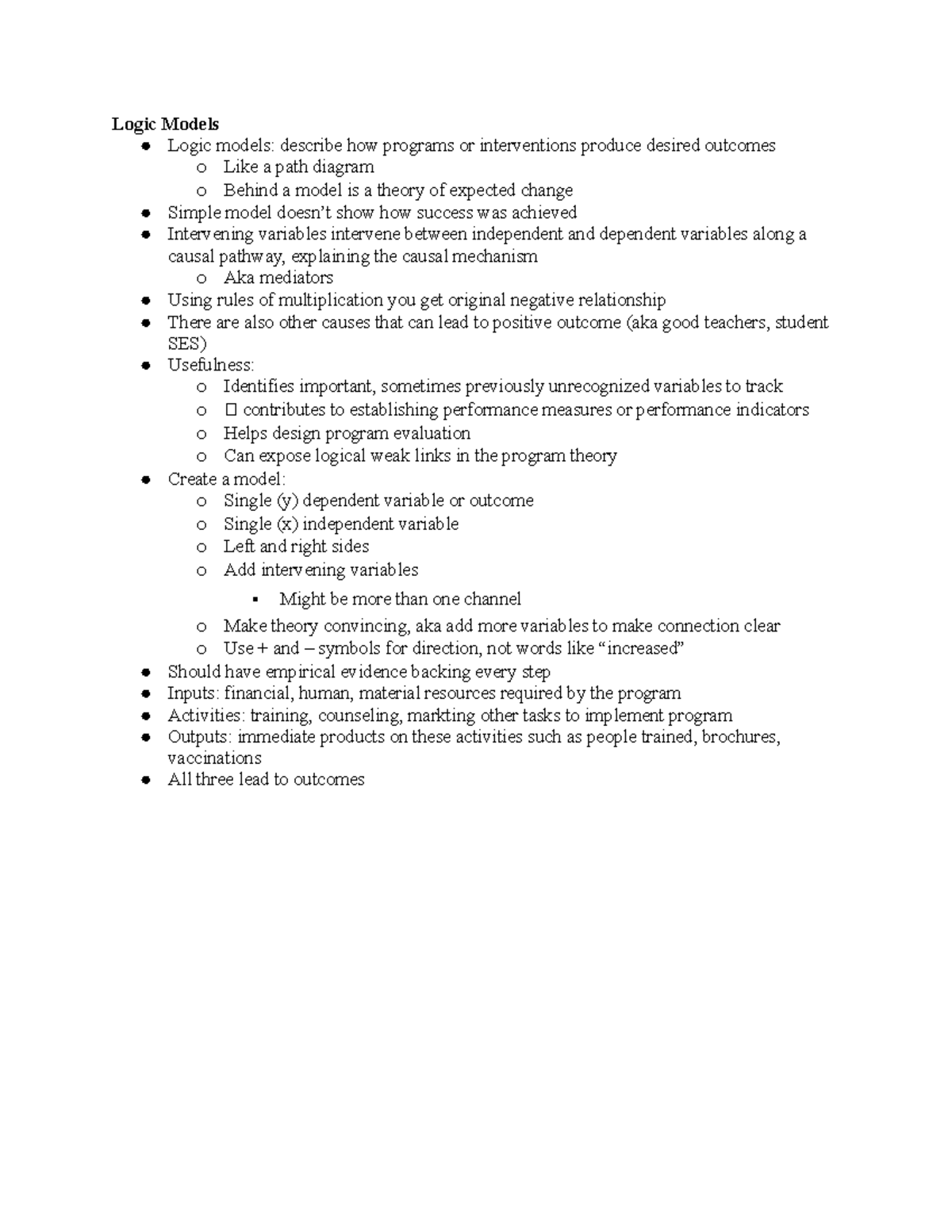 Logic Models Reading Notes - Logic Models Logic models: describe how ...