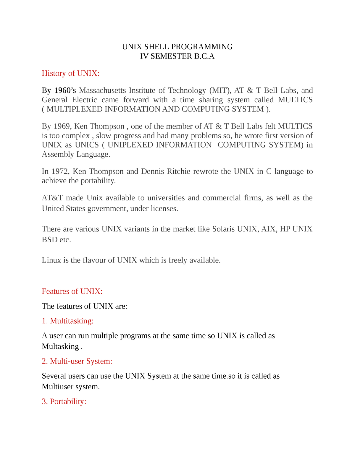 unix-notes-bca-unix-shell-programming-iv-semester-b-c-history-of