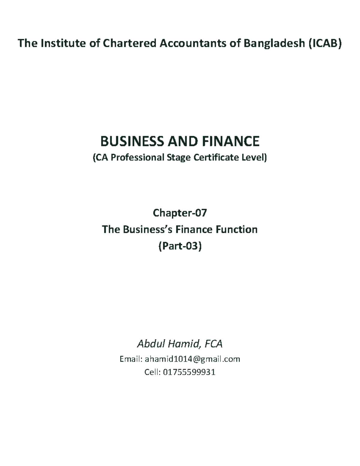 Business & Finance Chapter7 Part03 The Institute of Chartered