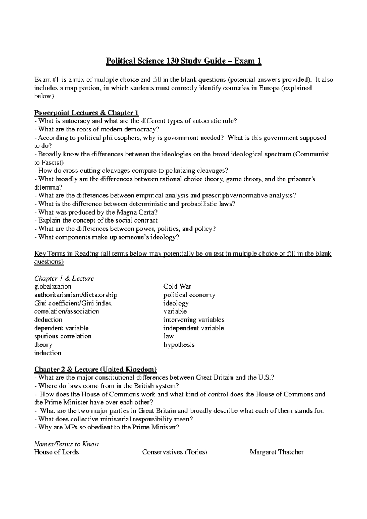 Exam 1 Study Guide - C. Young - Political Science 130 Study Guide ...