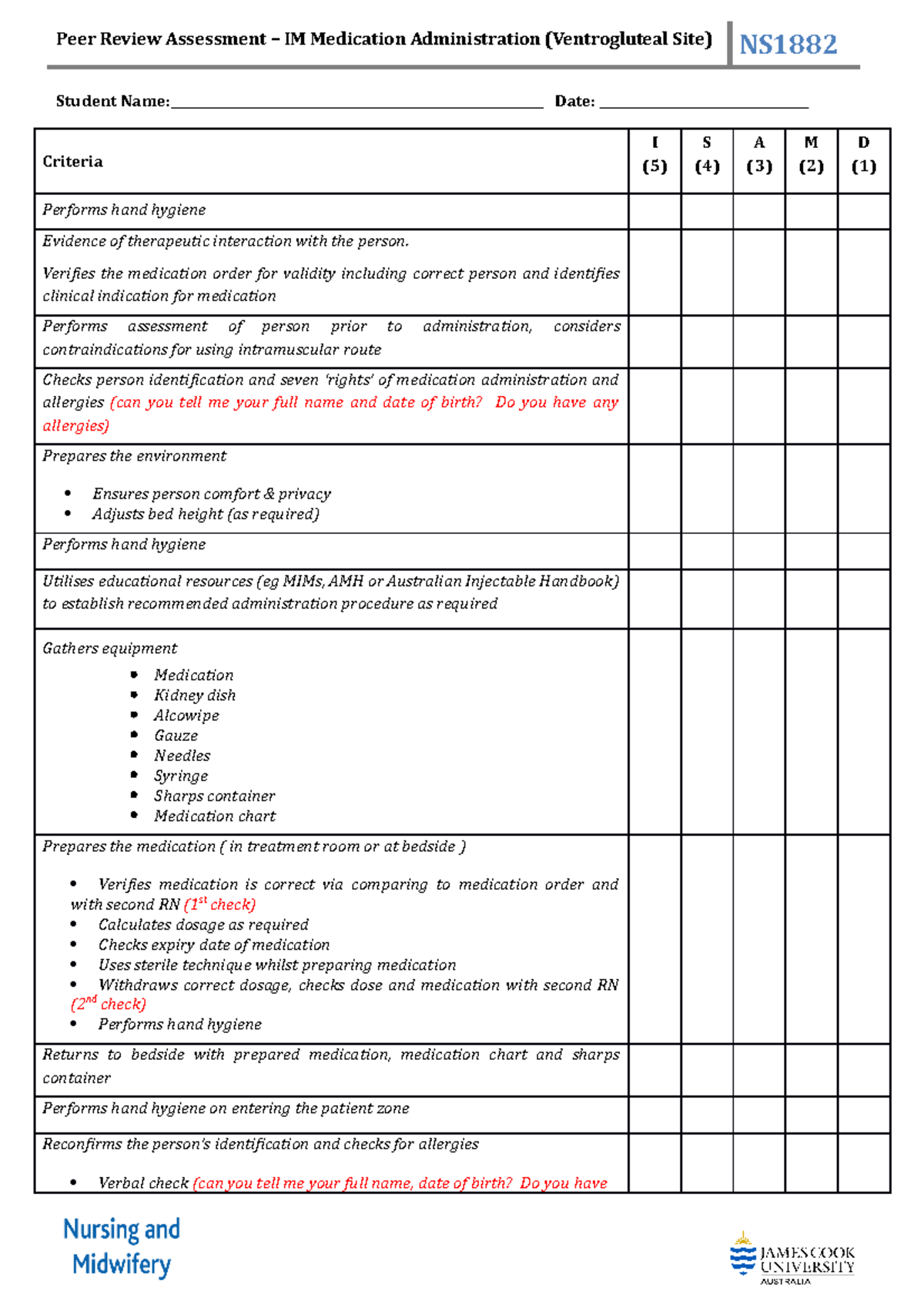 Ns1882 - Peer Review Assessment - Im Medication Administration (2020 