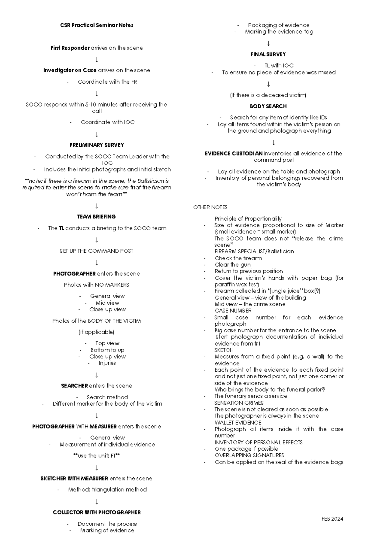 Crime Scene Investigation Practical Seminar Notes - CSR Practical ...