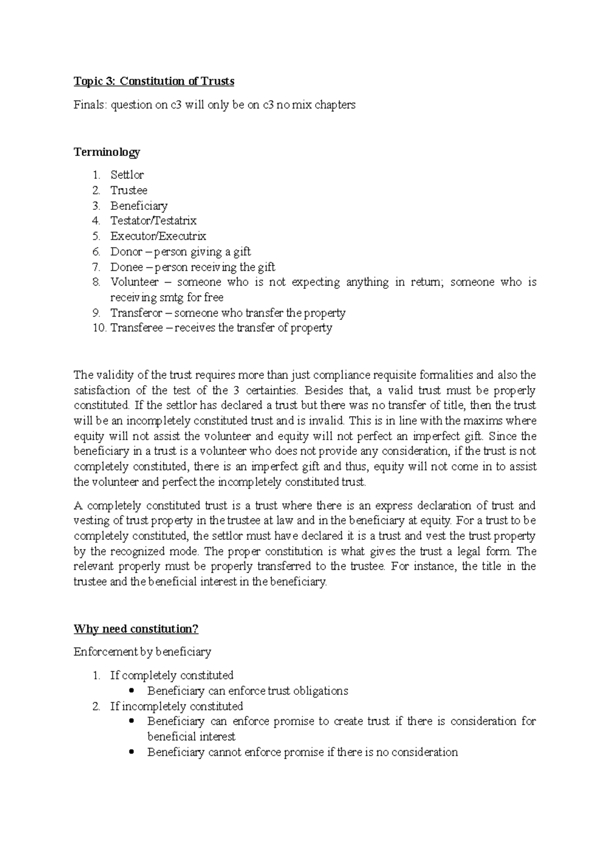 Topic 3 - Equity and Trust I Chapter 3 Constitution of Trusts - Topic 3 ...