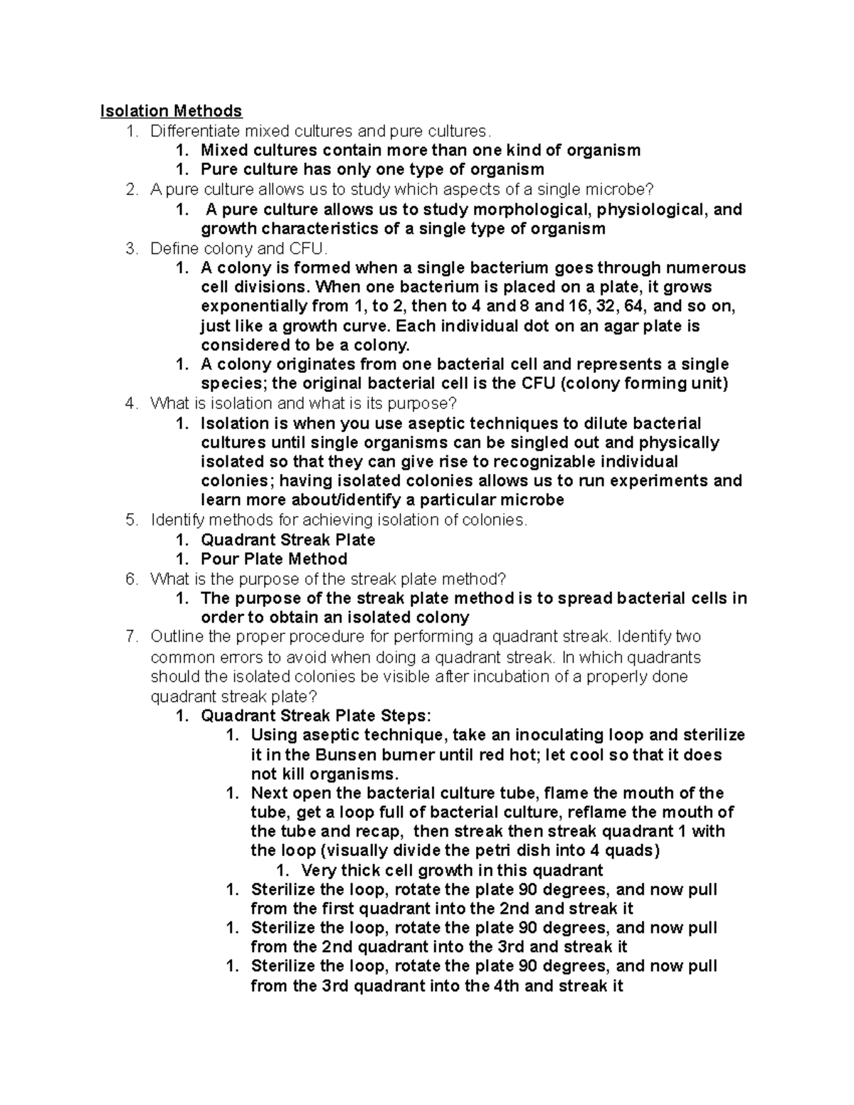 Final Exam Review - Isolation Methods 1. Differentiate mixed cultures ...