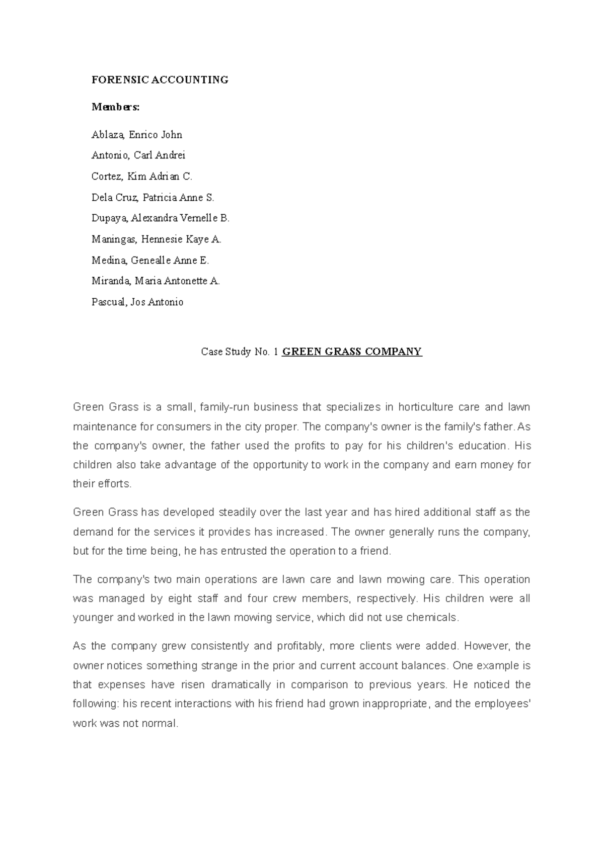 Written Case Study Internal Auditing FEU Studocu