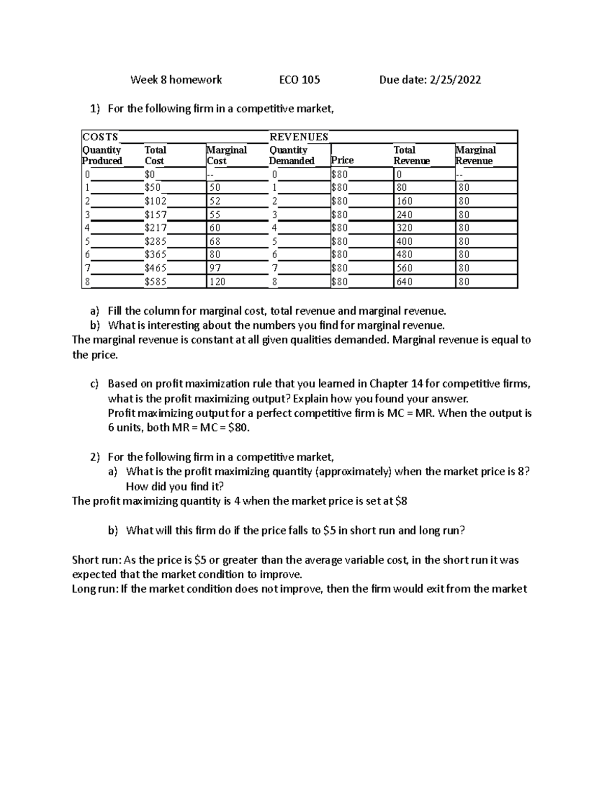 Econ105 week 8 homework - Week 8 homework ECO 105 Due date: 2/25/ 1 ...