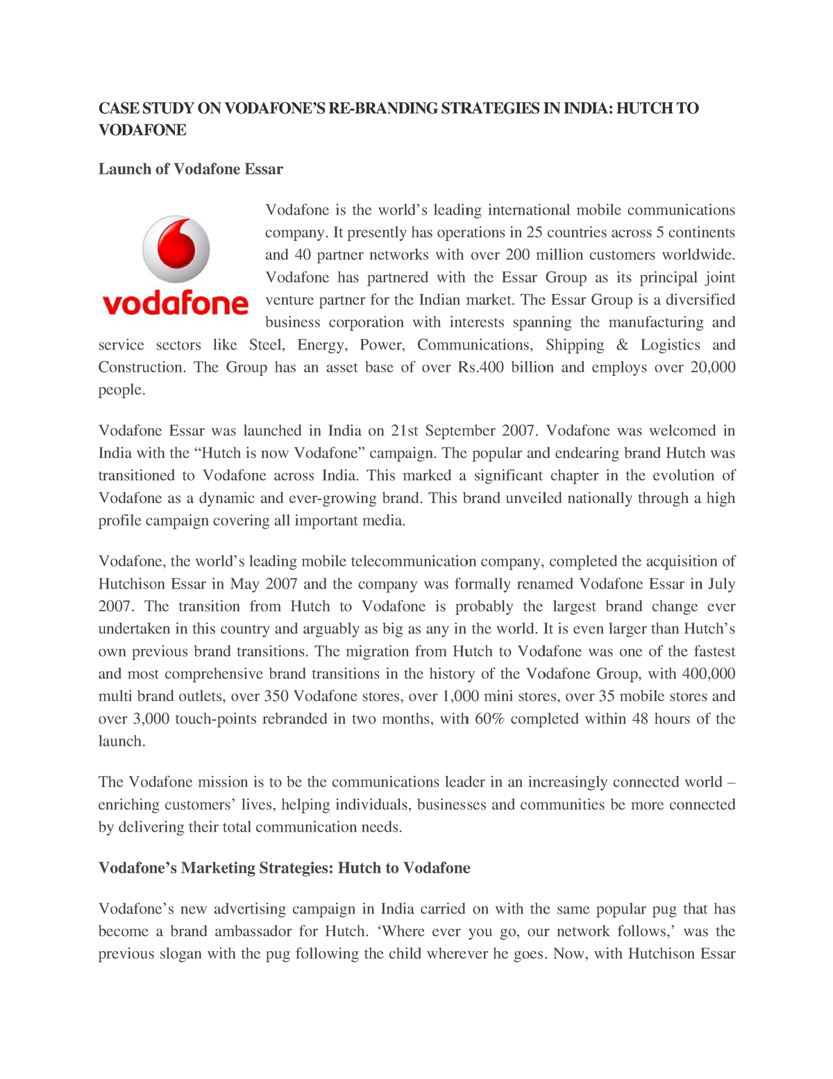 vodafone case study answers