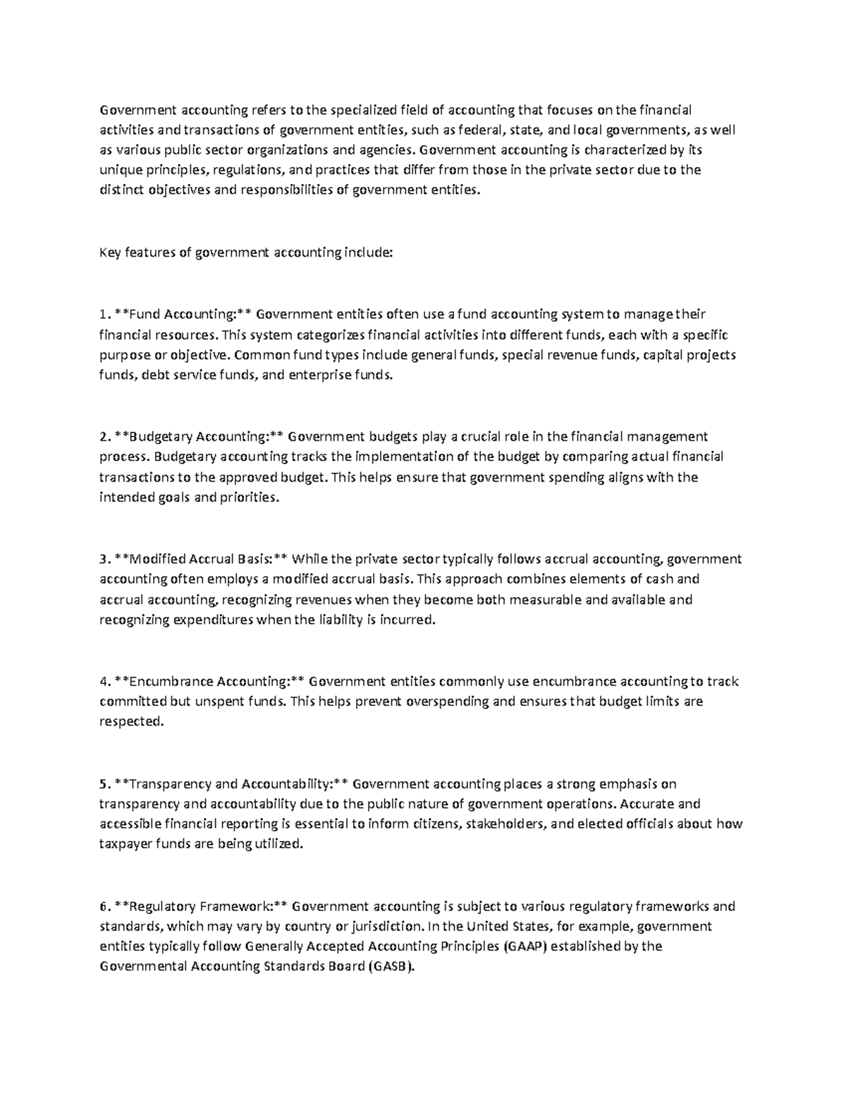 Government Accounting - Government accounting is characterized by its ...