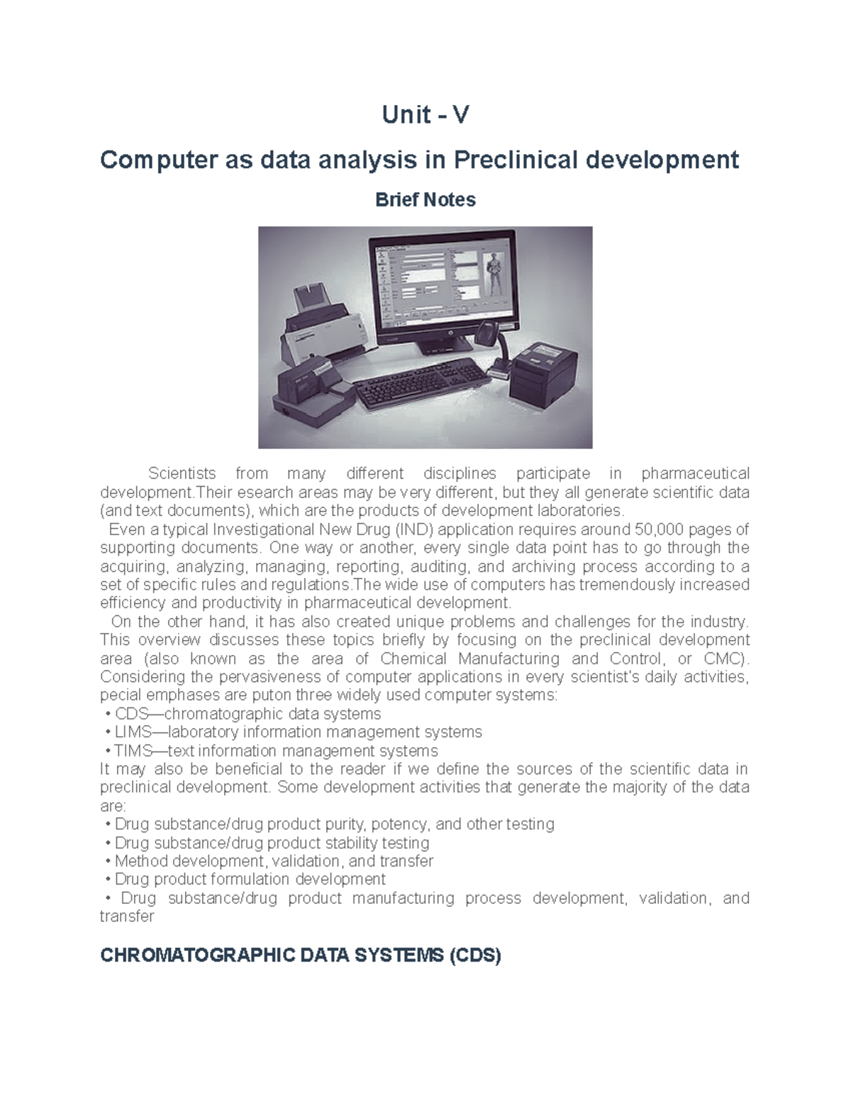 Unit V - Unit - V Computer As Data Analysis In Preclinical Development ...