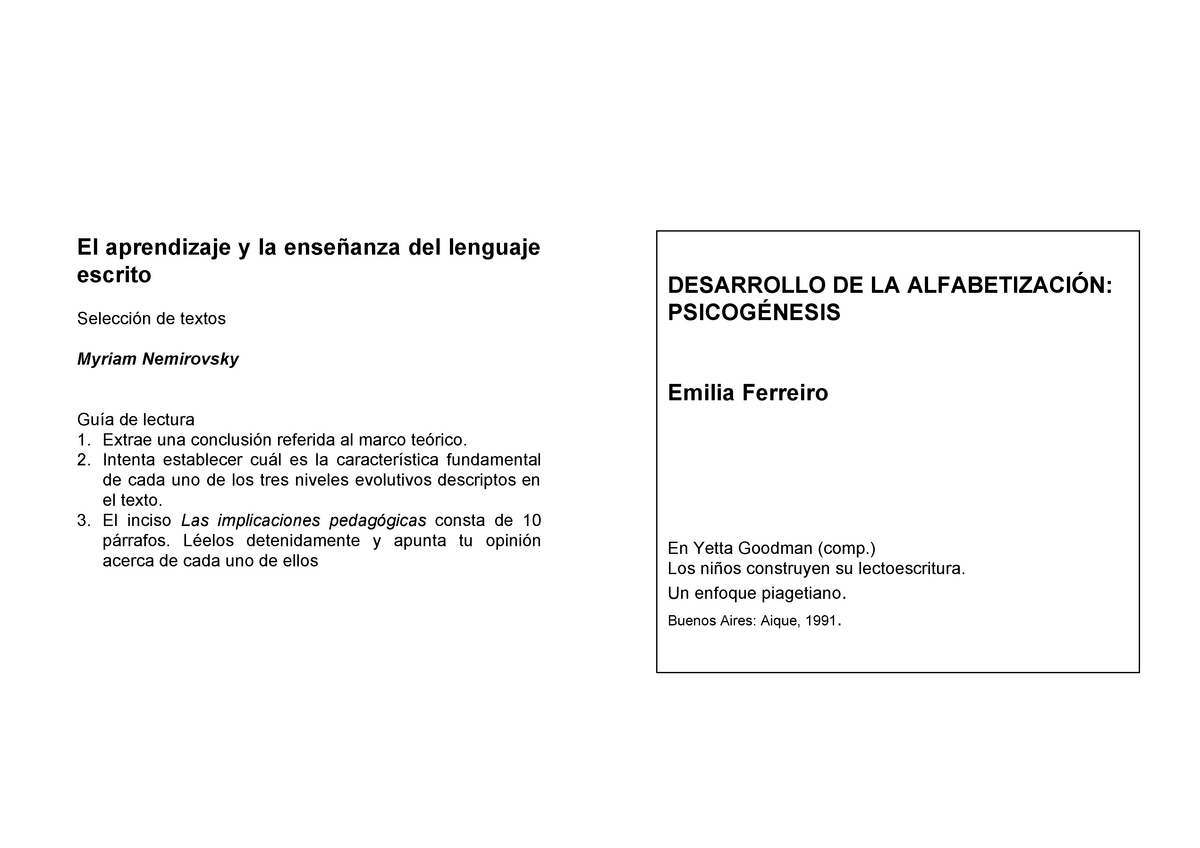 Útil parque Natural menta Desarrollo de la alfabetizacion Emilia Ferreiro - El aprendizaje y la  enseñanza del lenguaje escrito - Studocu