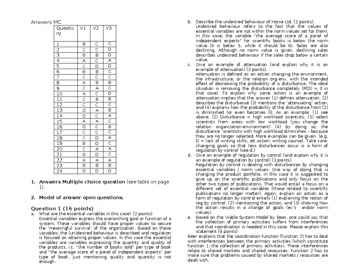 System Theory-exam2019-answers - Answers MC Questio N/ V1 V2 V 1 B C C ...