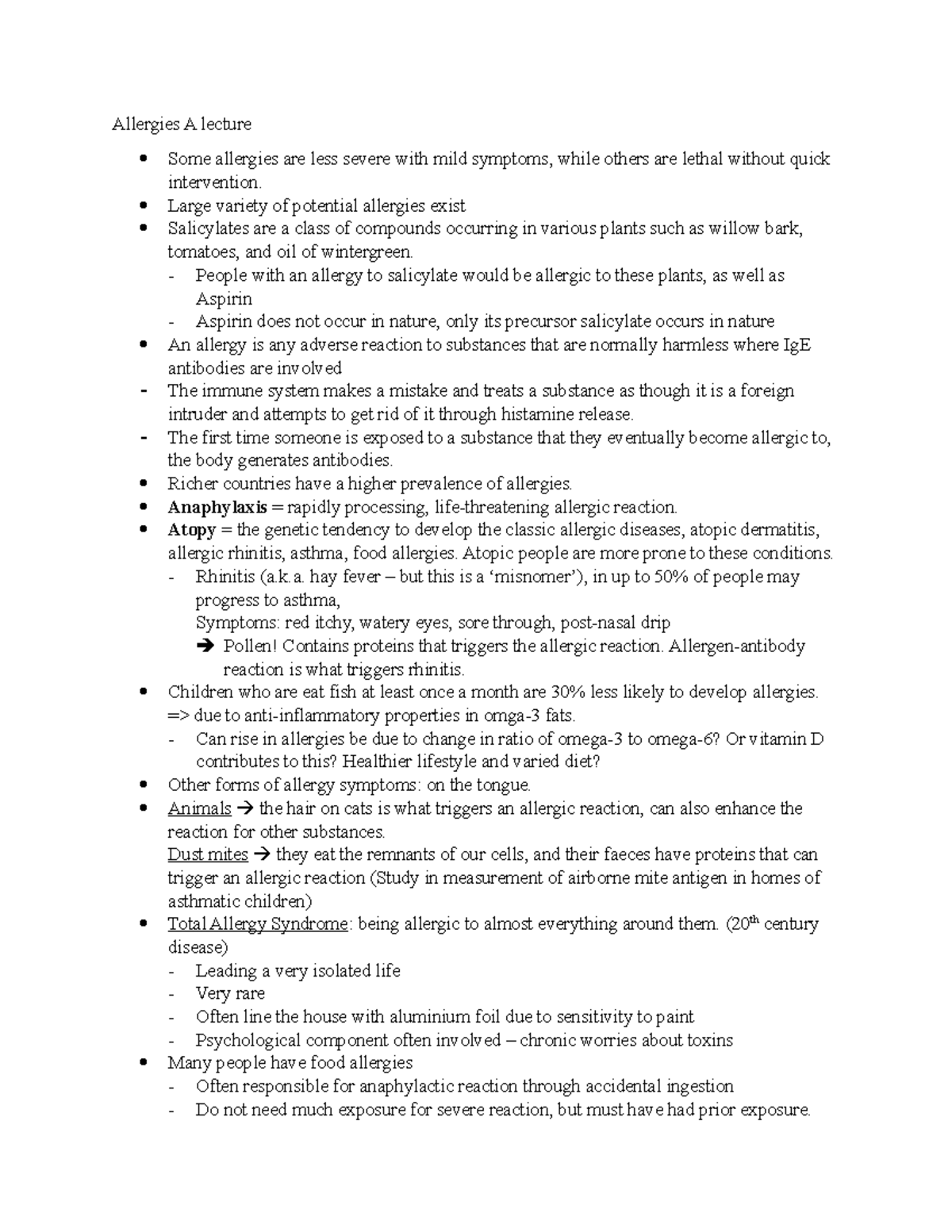 Allergies A lecture - Large variety of potential allergies exist ...