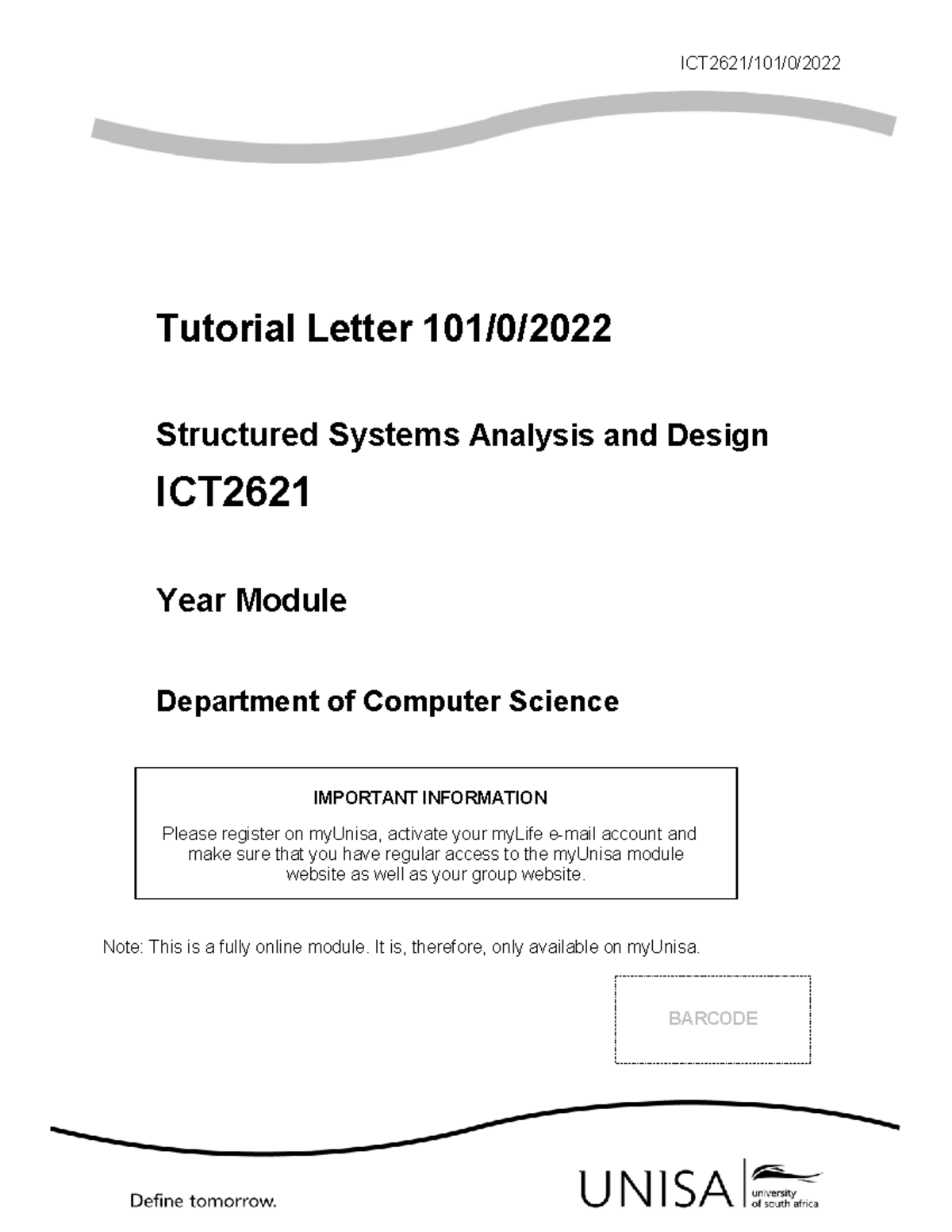 Structured Systems Analysis And Design Tut Ict2621 101 0 Tutorial Letter 101 0 Structured Structured Systems Analysis And Design Tut Ict2621 101 0 Tutorial Letter 101 0 Structured