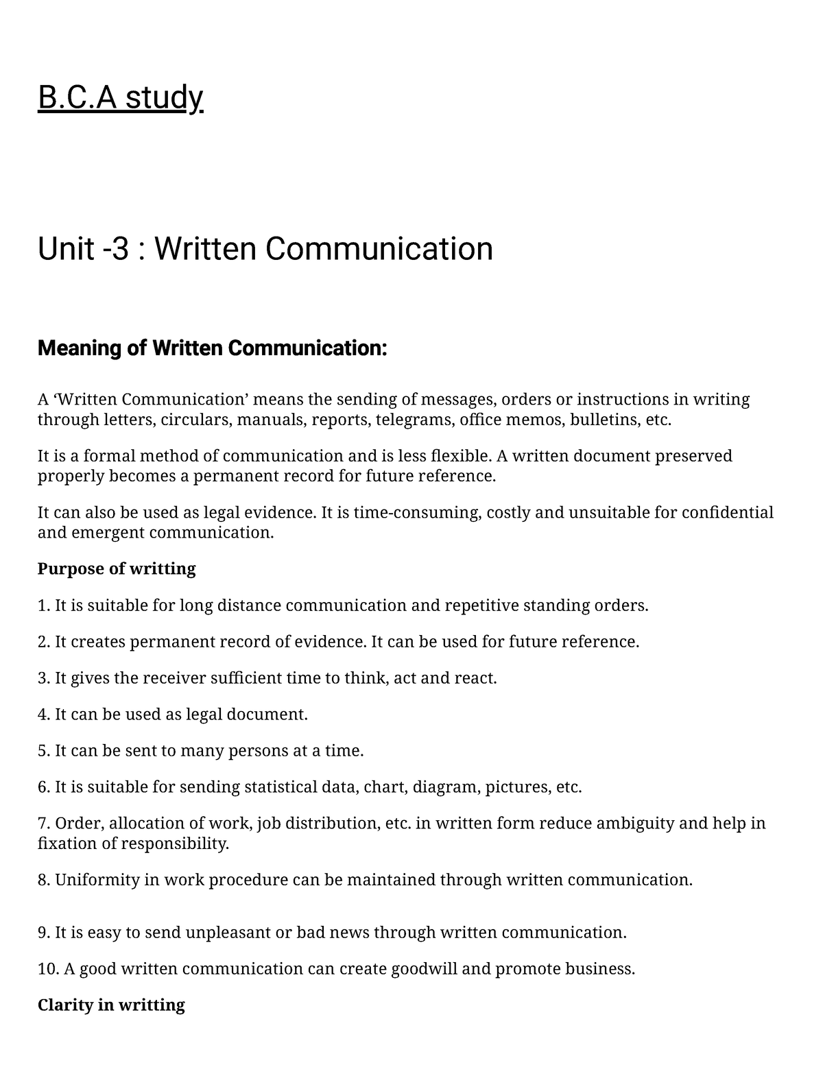 Written Communication – B.C.A Study - B.C Study Unit -3 : Written ...