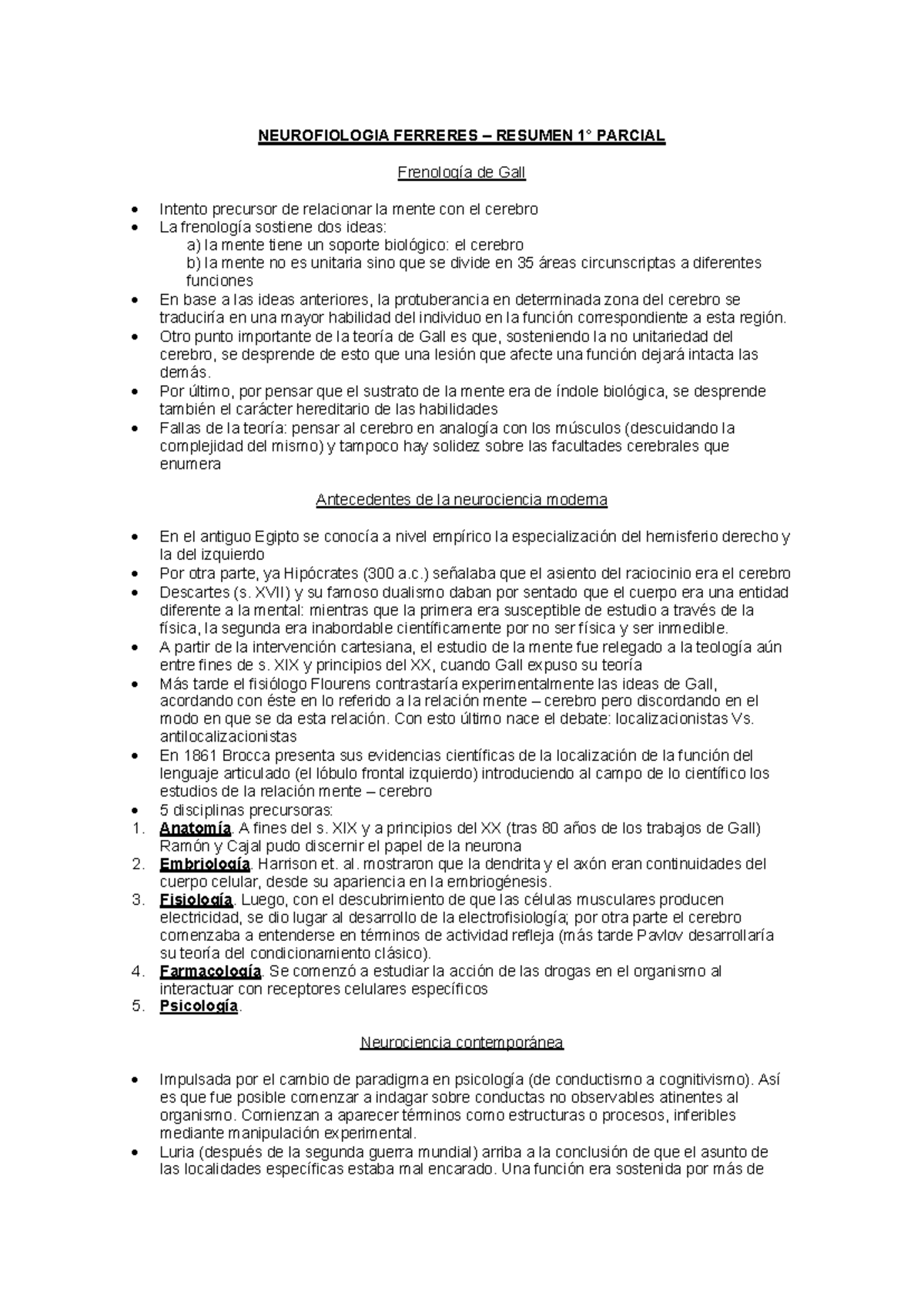 1°Parcial Resumen - resume neuro - NEUROFIOLOGIA FERRERES – RESUMEN 1 ...