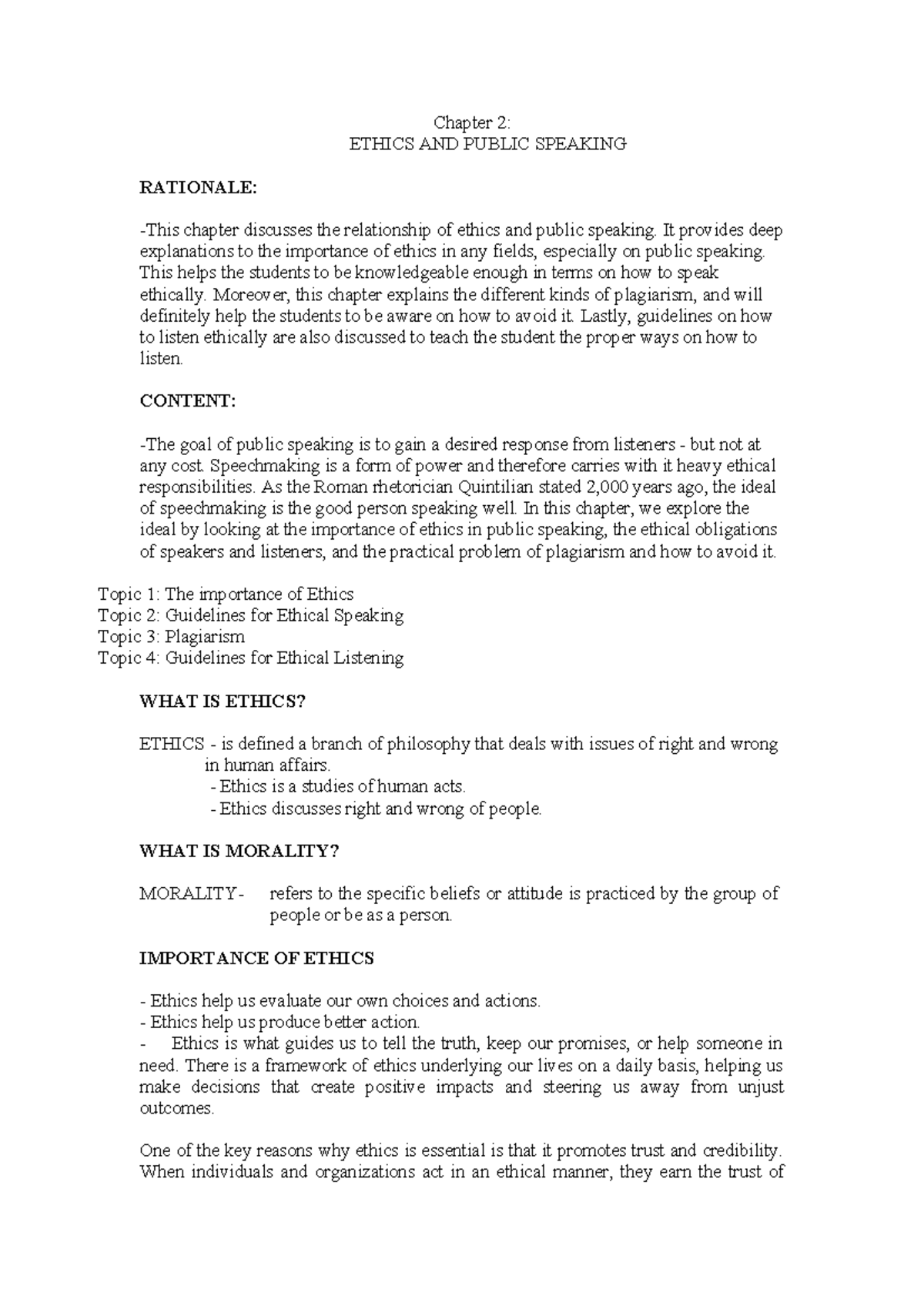 Reporting- Chapter-2 - Notes - Chapter 2: ETHICS AND PUBLIC SPEAKING ...