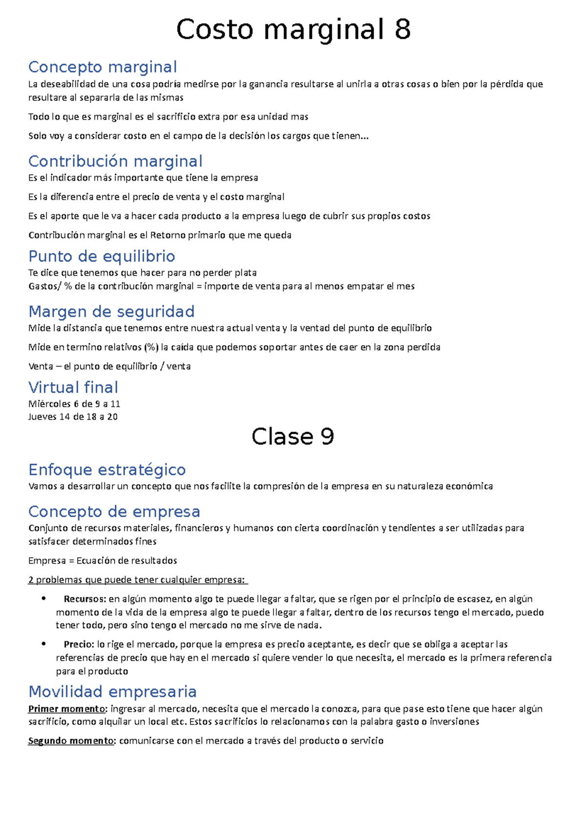 Parcial 2 Costos - :) ..... - Costo marginal 8 Concepto marginal La ...