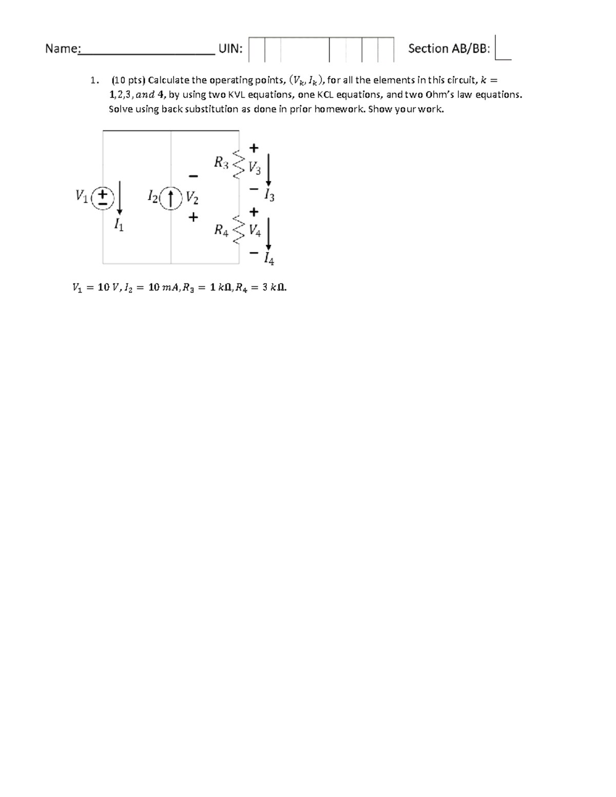 ECE 110 HW8 - see for urself - (10 pts) Calculate the operating points ...