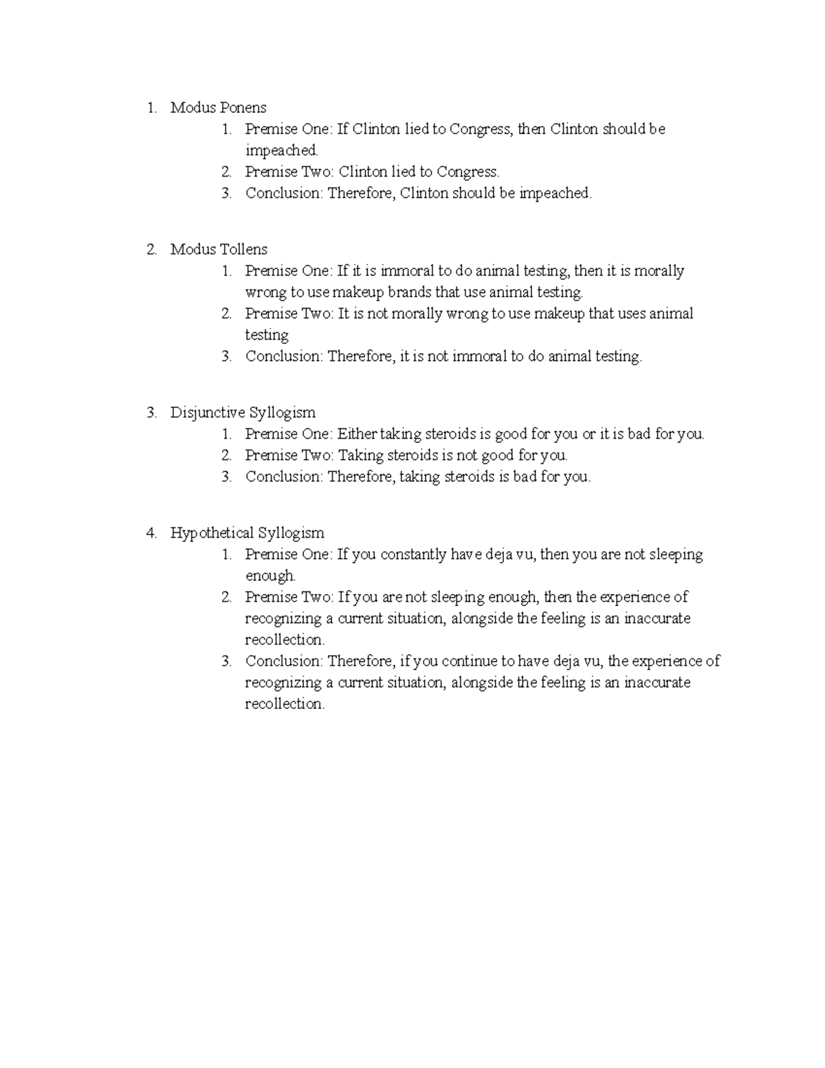 Argument Examples - Modus Ponens Premise One: If Clinton lied to ...