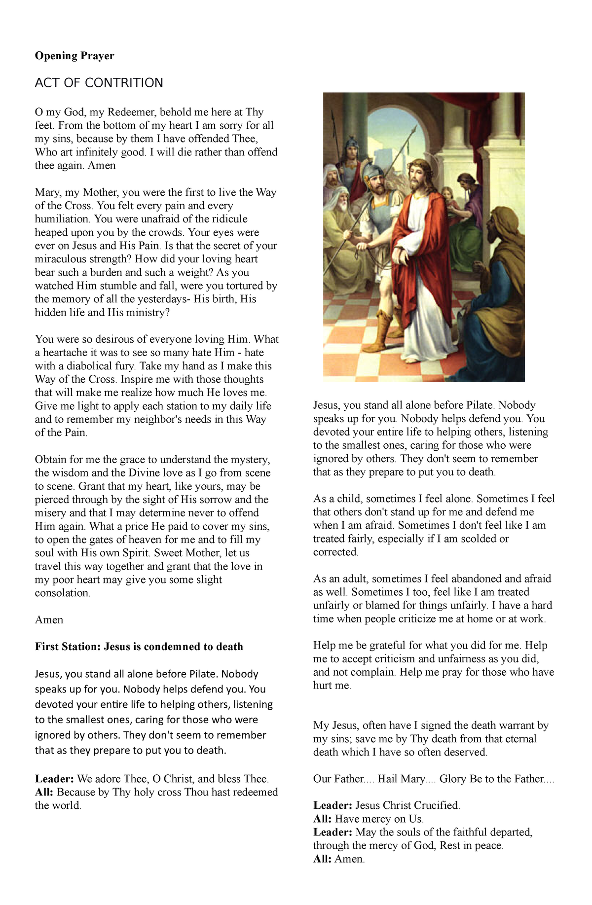 Stations of the Cross - Opening Prayer ACT OF CONTRITION O my God, my ...