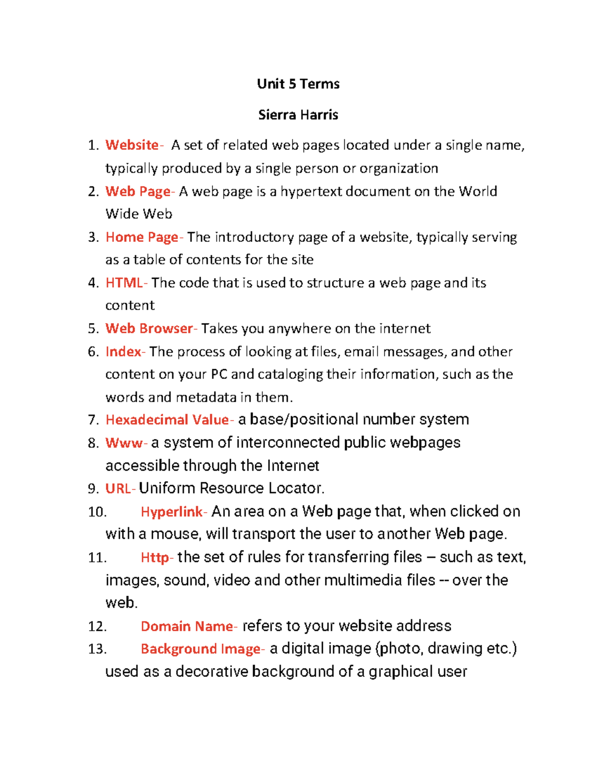 Unit 5 Terms - Unit 5 Terms Sierra Harris Website- A set of related web ...