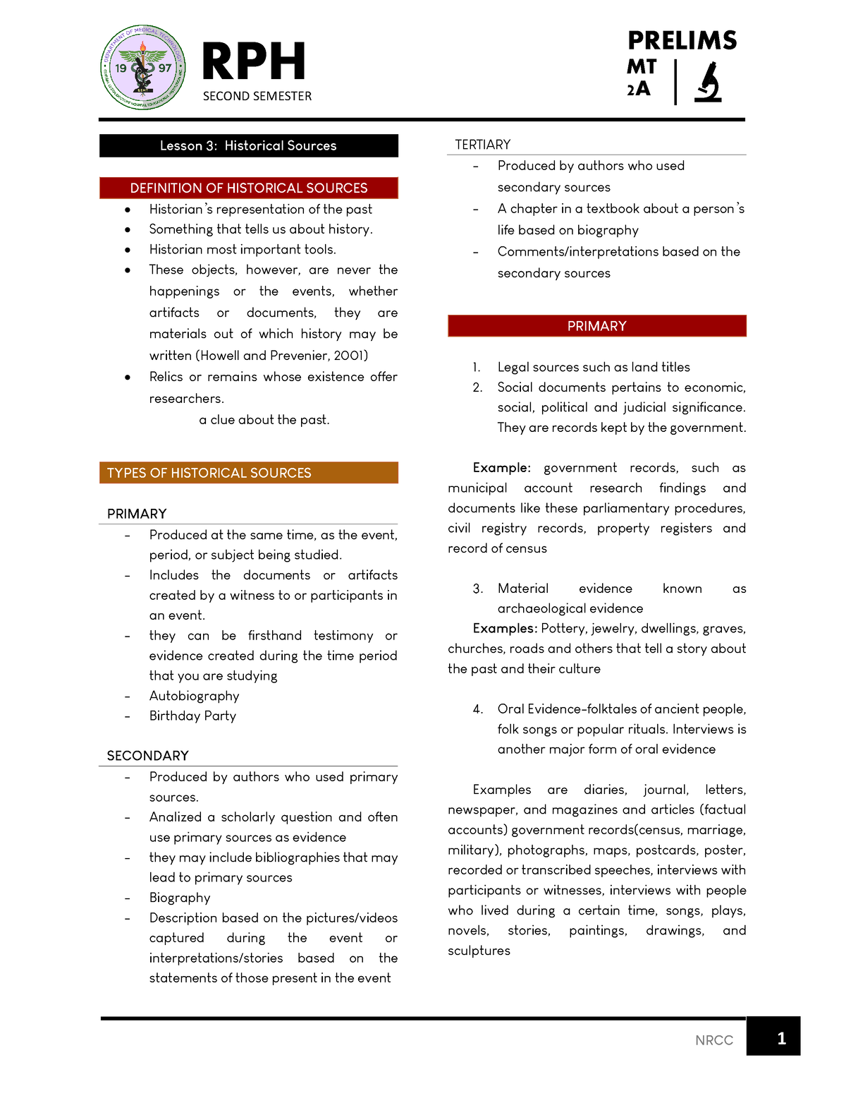 RPH 3 And 4 - RPH 3 And 4 - NRCC 1 PRELIMS MT 2A RPH SECOND SEMESTER ...