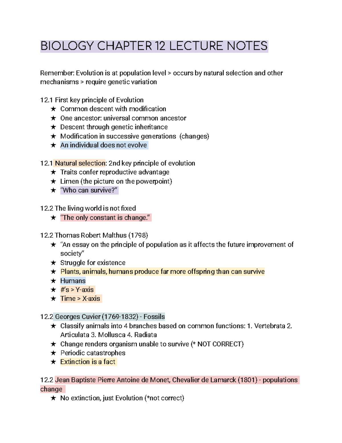 BIO CHAP12-2 - notes - BIOLOGY CHAPTER 12 LECTURE NOTES Remember ...