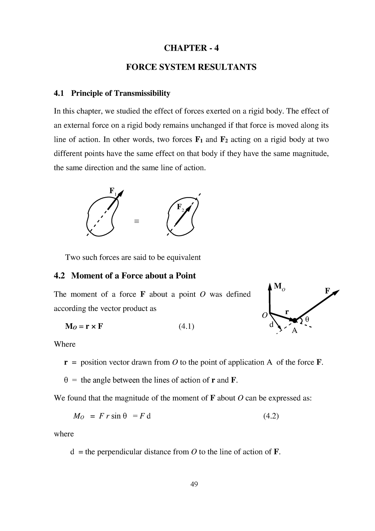 Force System Resultants - CHAPTER - 4 FORCE SYSTEM RESULTANTS 4 ...