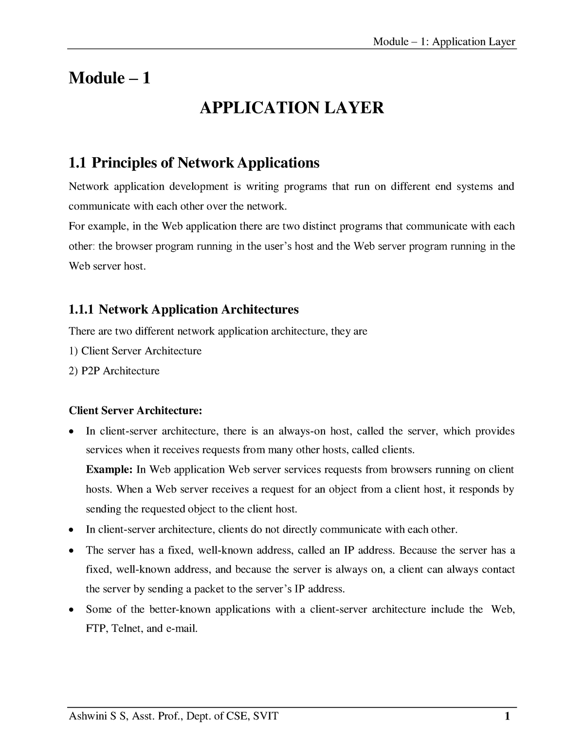 Notes 1 - Module – 1 APPLICATION LAYER 1 Principles Of Network ...