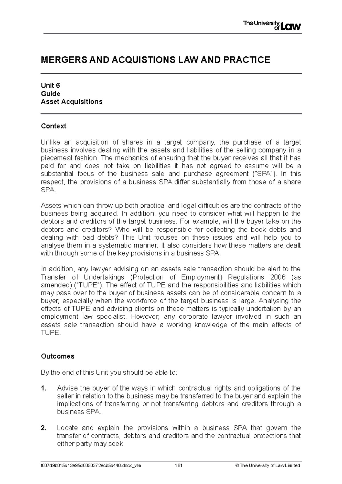 2122 macq ws06 ce01 guide - MERGERS AND ACQUISTIONS LAW AND PRACTICE ...