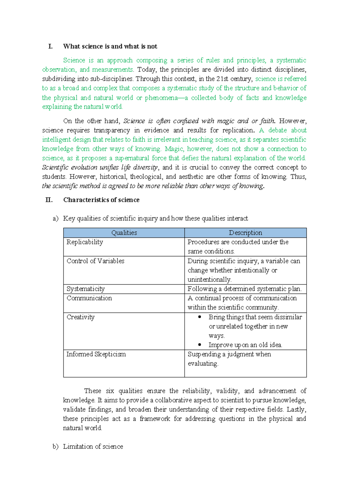 EDU-324 - The summary I made about the nature of science - I. What ...