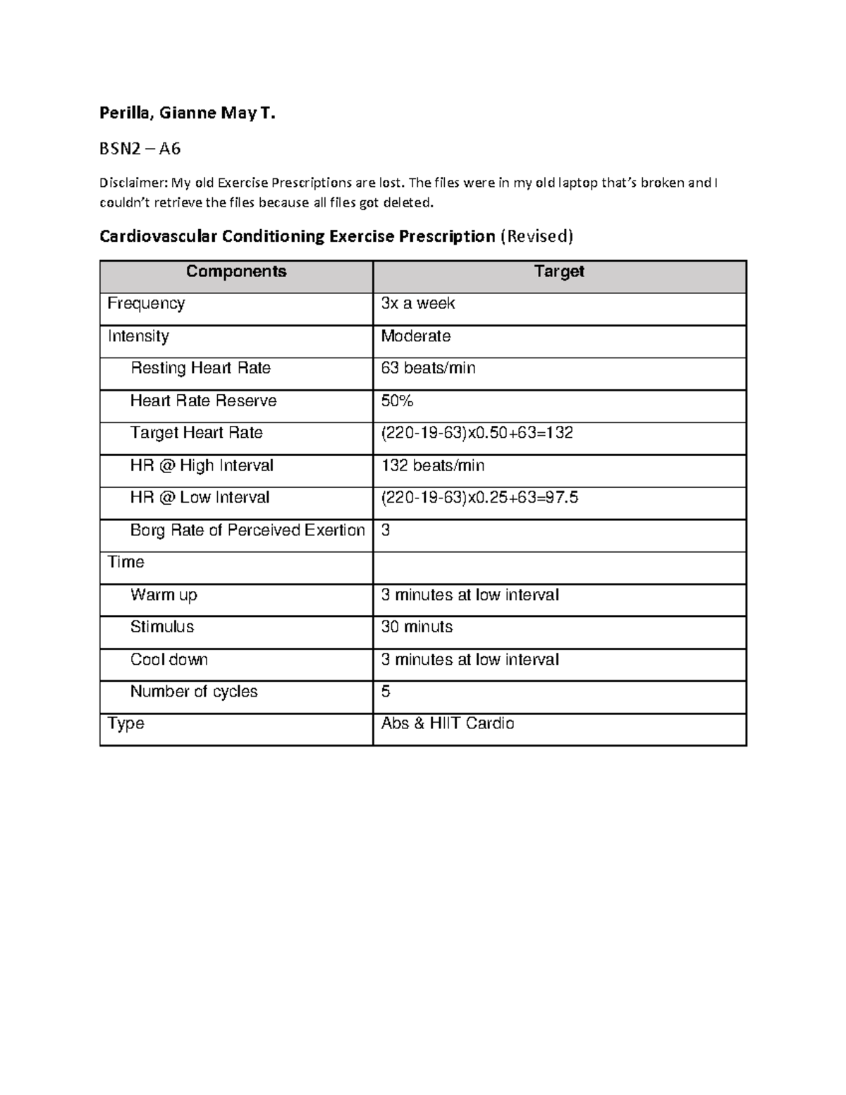 Exercise Prescription - Perilla, Gianne May T. BSN2 – A Disclaimer: My ...