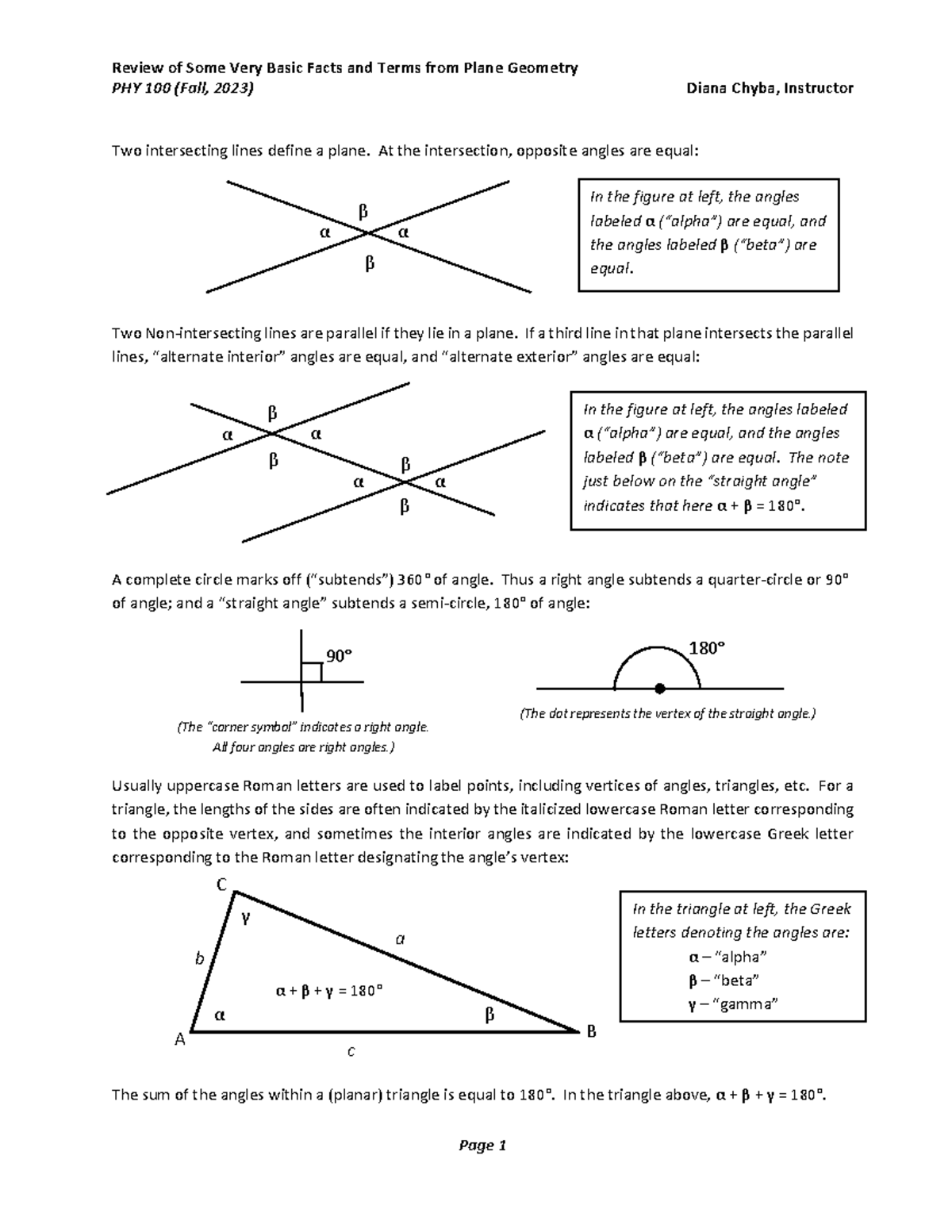 P100 23F Geometry Review v4 - Review of Some Very Basic Facts and Terms ...