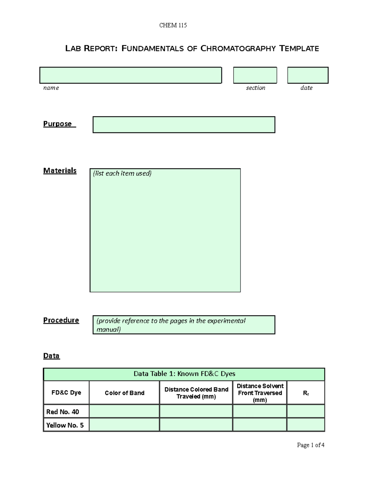 Lab Report Fundamentals of Chromatography Template LAB REPORT FUNDAMENTALS OF CHROMATOGRAPHY