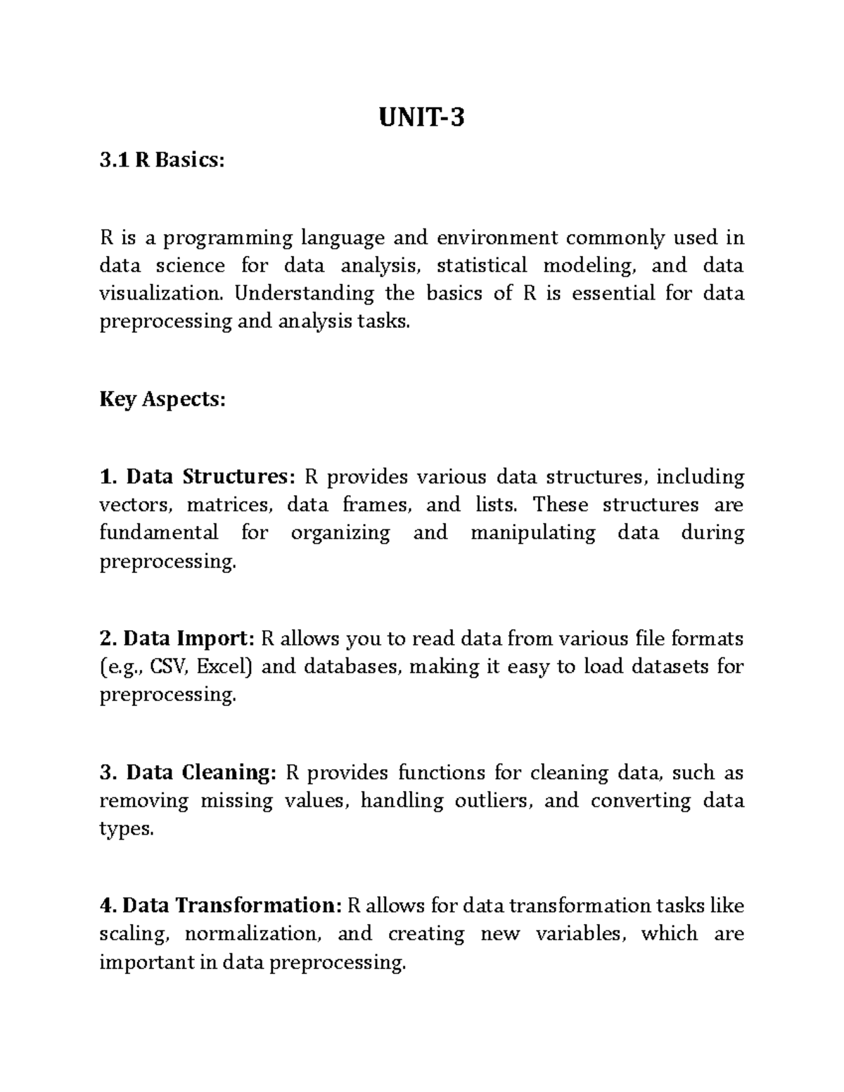 UNIT-3 - DATA Science RTU Notes - UNIT- 3 R Basics: R is a programming ...