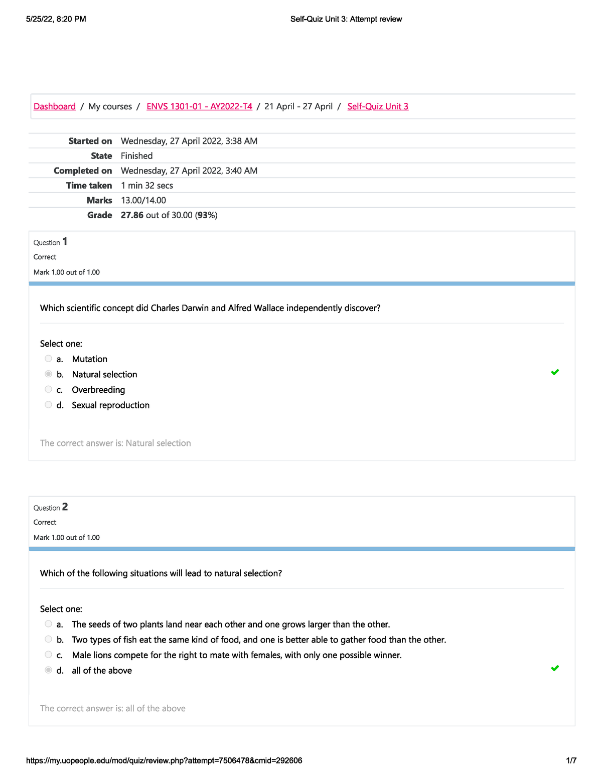 Self Quiz Unit 3 - ENVS 1301 - Studocu