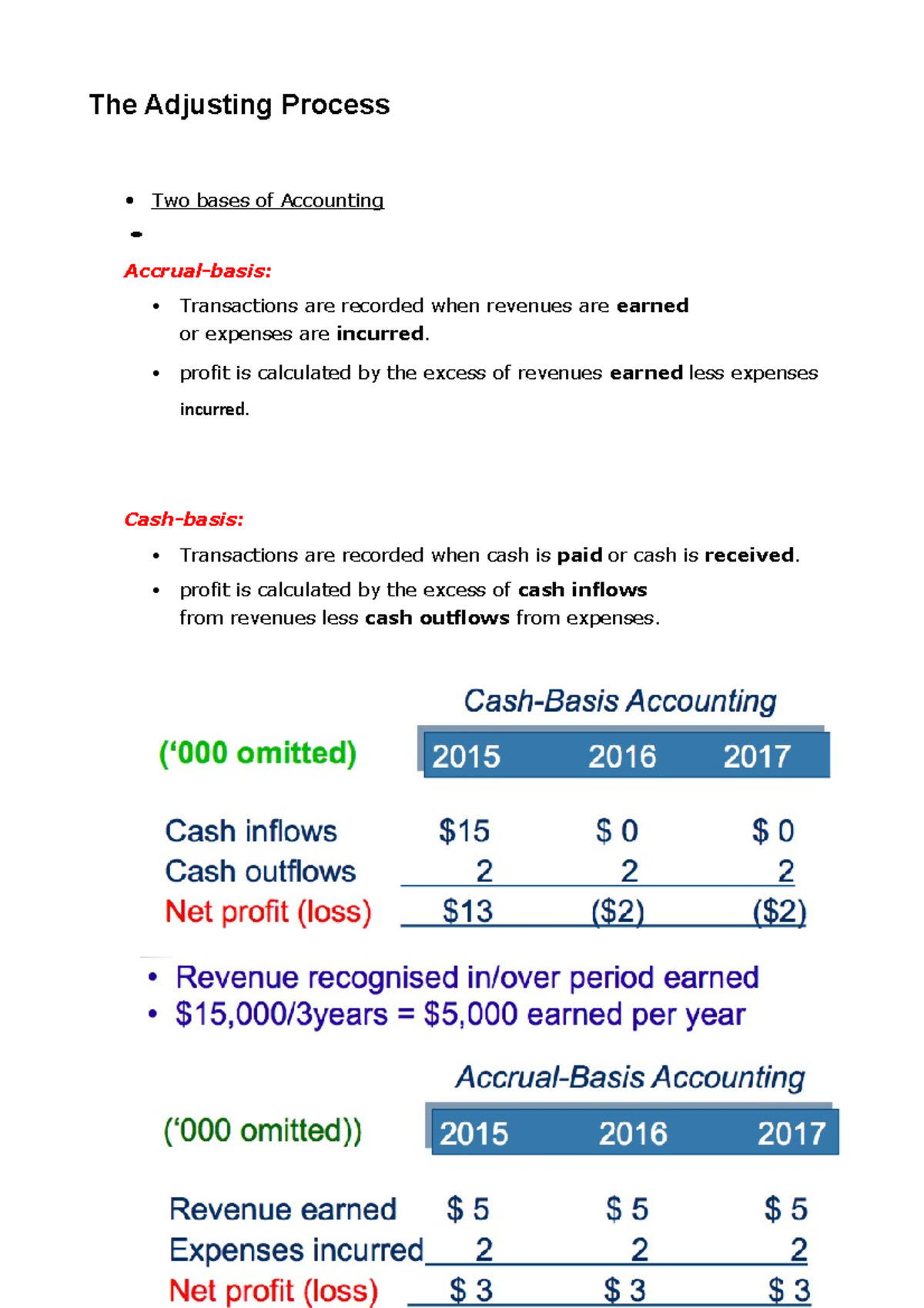 The Adjusting Process - The Adjusting Process Two bases of Accounting ...