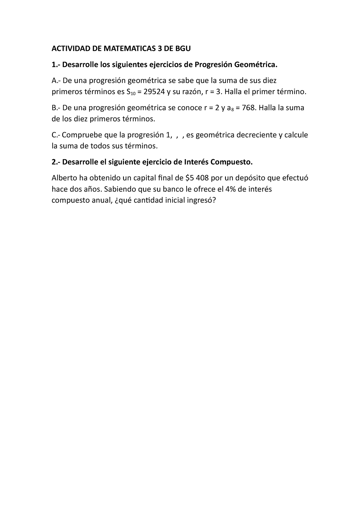 Actividad DE Matematicas 3 DE BGU - ACTIVIDAD DE MATEMATICAS 3 DE BGU 1 ...