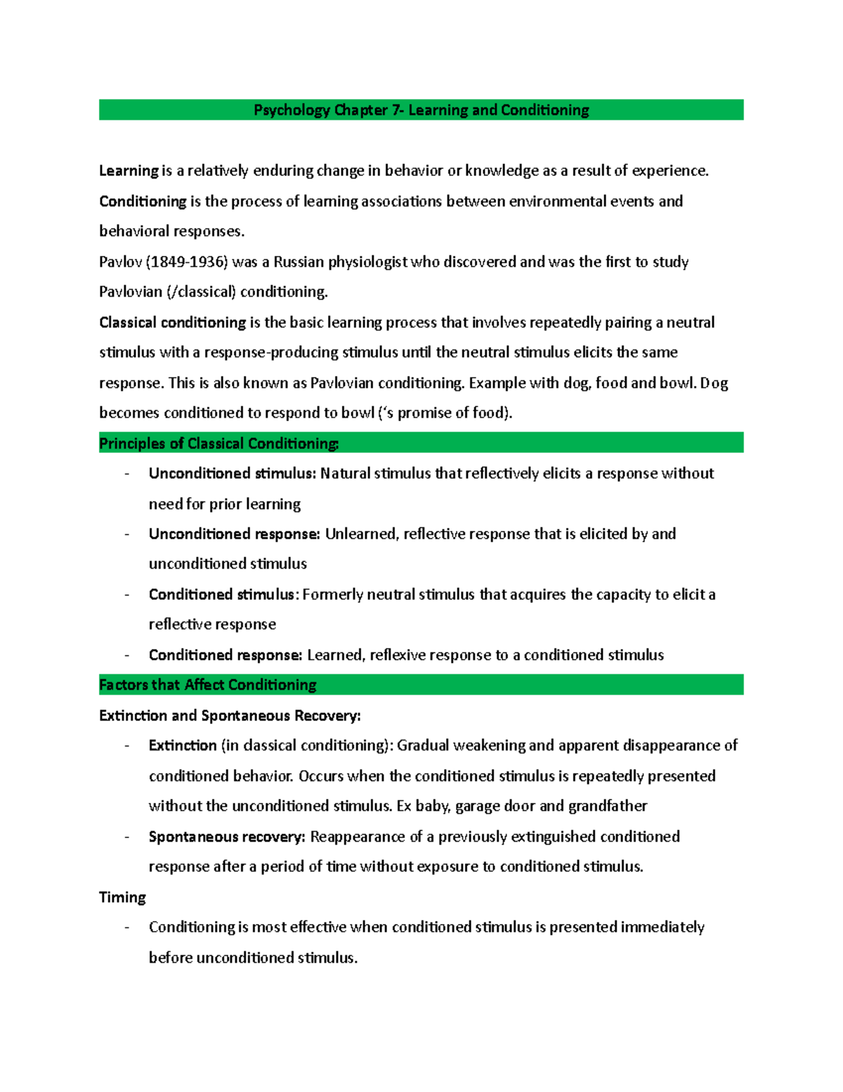 Psychology Chapter 7 - Notes From Lecture - Psychology Chapter 7 ...