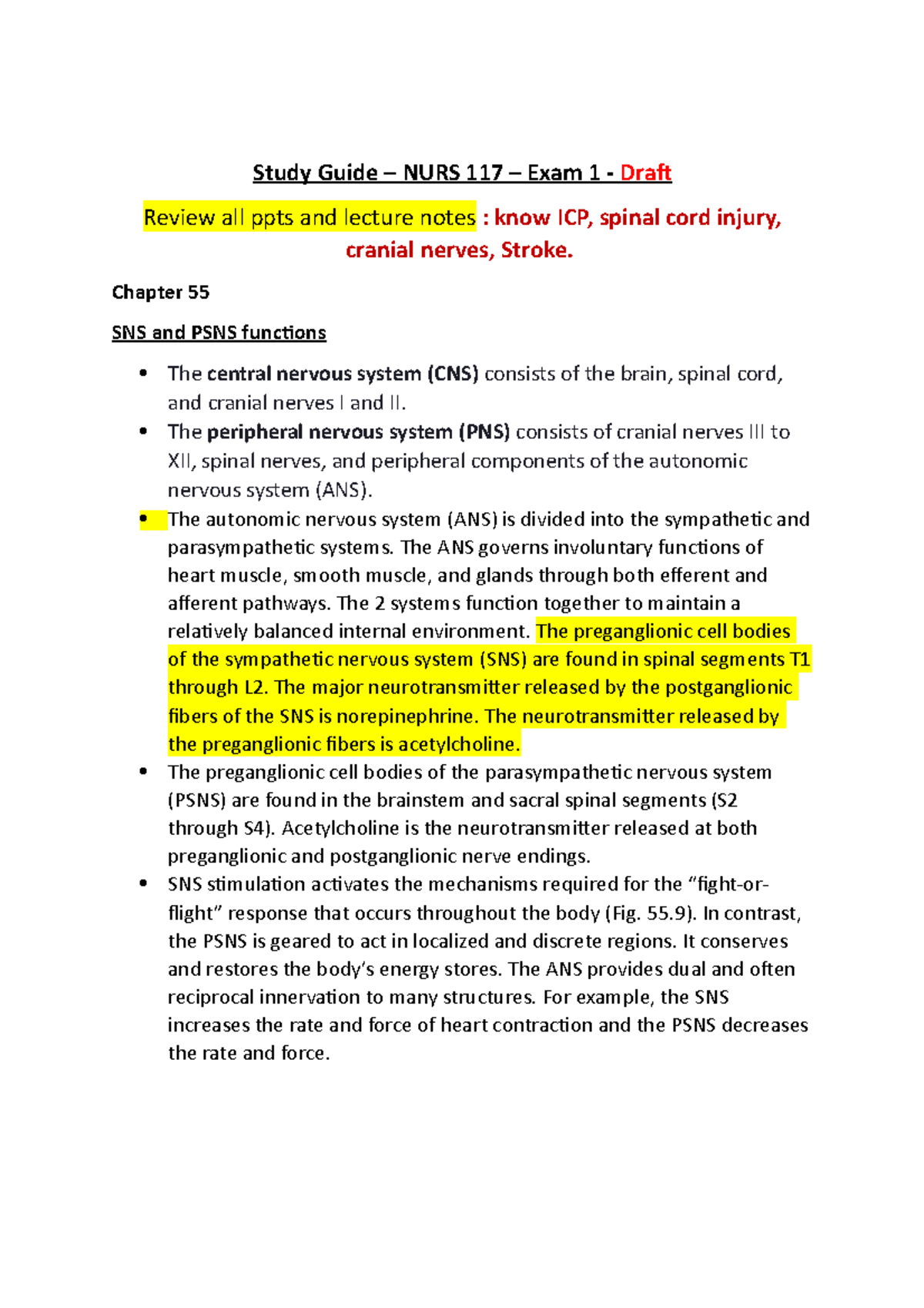 Exam 1 - Study Guide - Study Guide – NURS 117 – Exam 1 - Draf Review ...