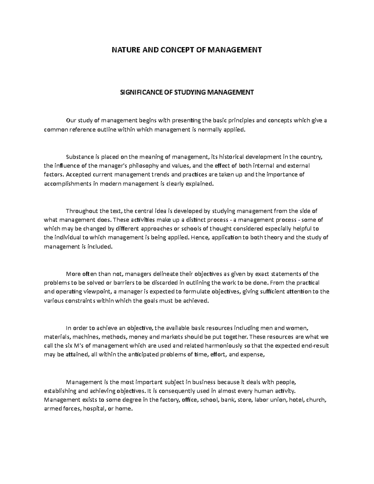 Nature and concept of management nature and concept of management