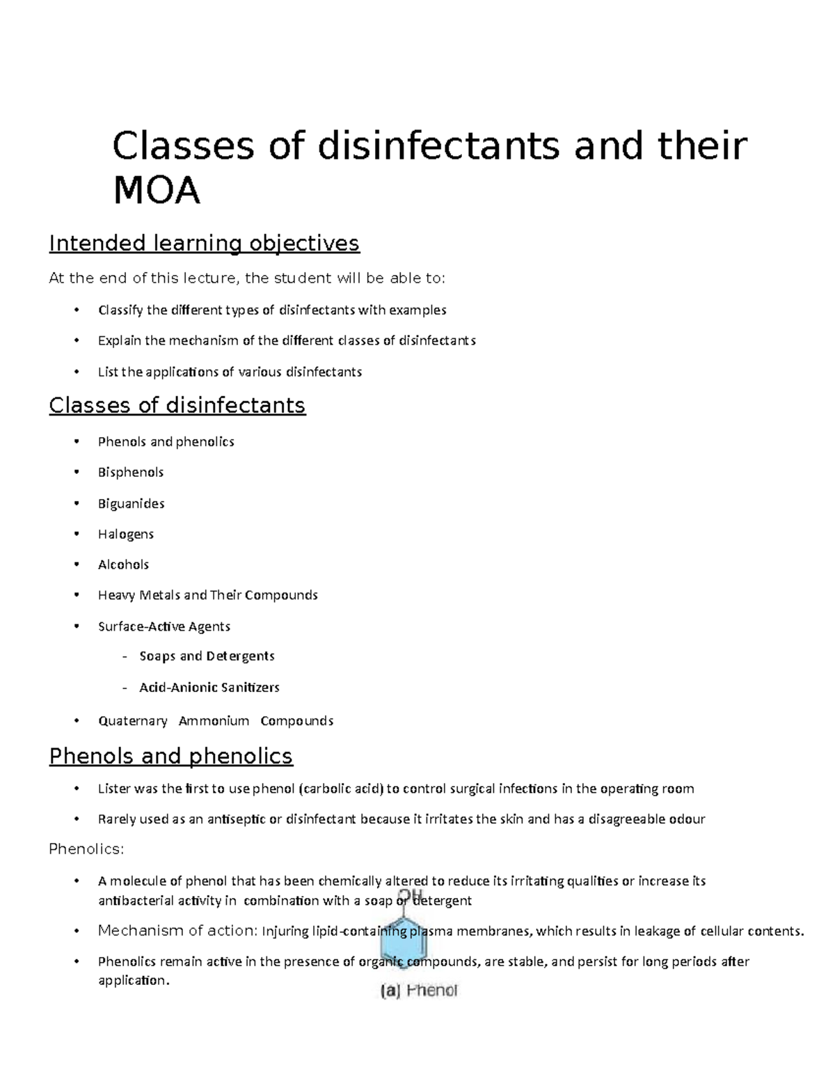 Chapter 3 Classes of disinfectants and their MOA Classes of