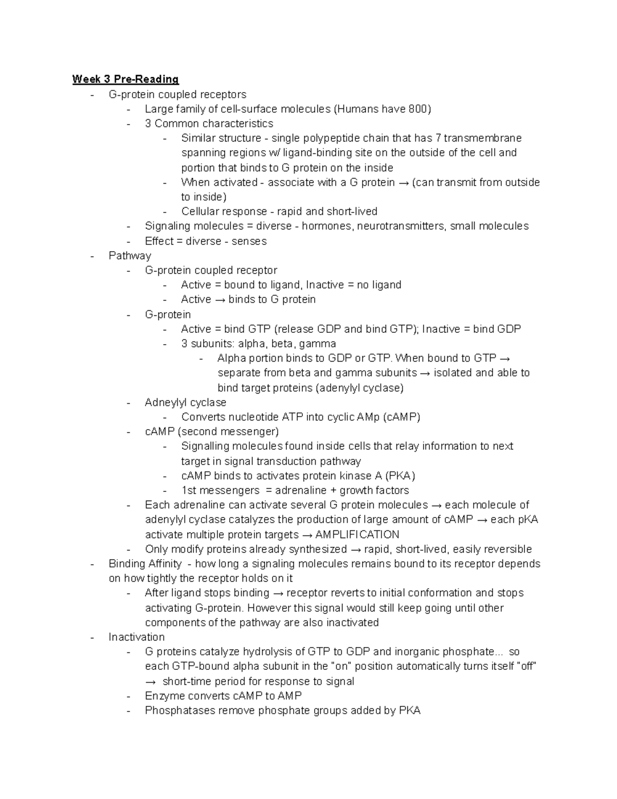 LS 7C Textbook Notes - Week 3 - Week 3 Pre-Reading G-protein coupled ...