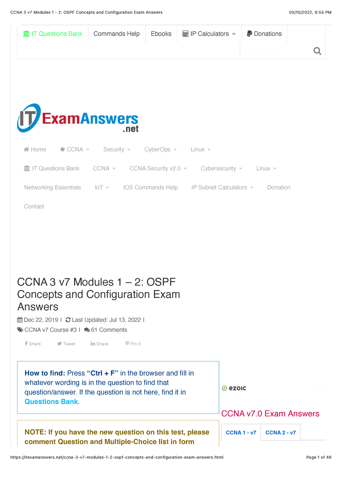 CCNA 3 V7 Modules 1 - 2- OSPF Concepts And Configuration Exam Answers ...