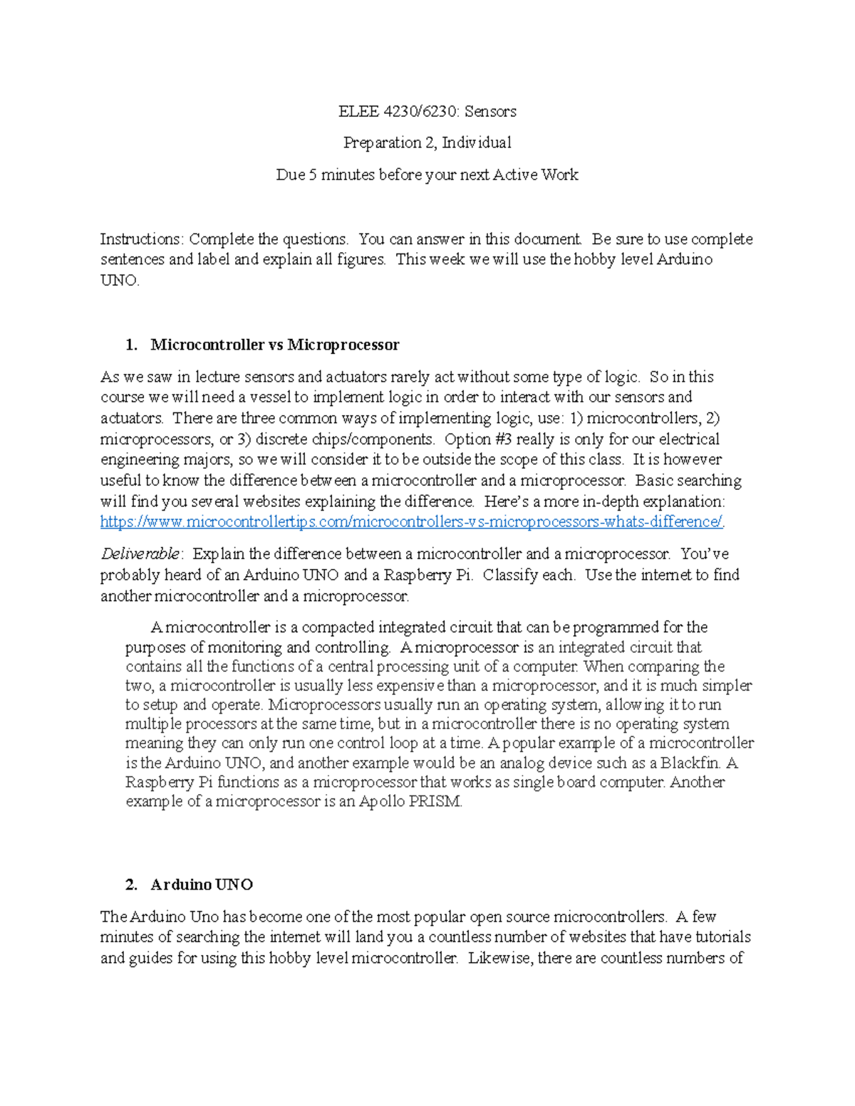 Sensors Preparation 2 Lecture notes 510 ELEE 4230/6230 Sensors