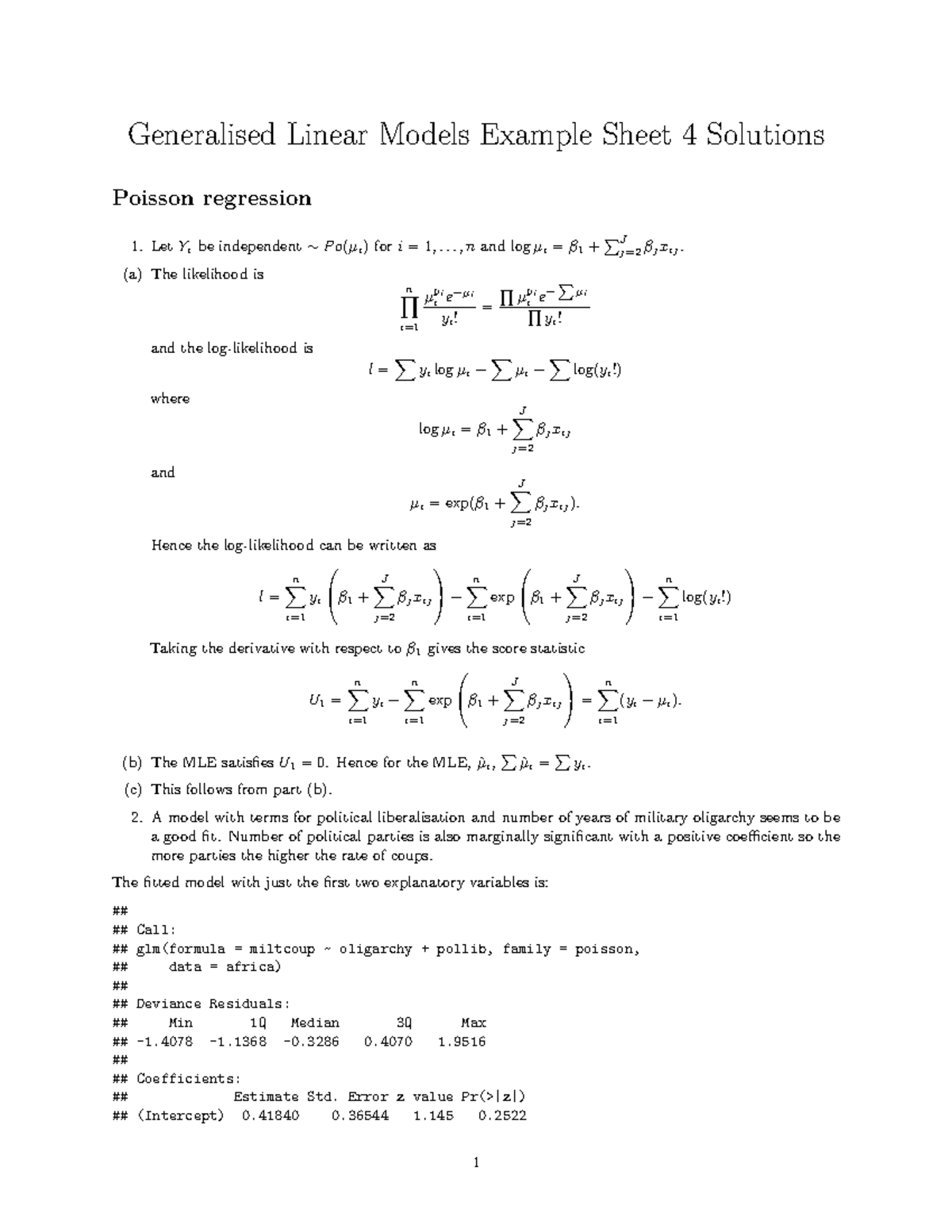 Example Sheet 4Solns - Generalised Linear Models Example Sheet 4 ...