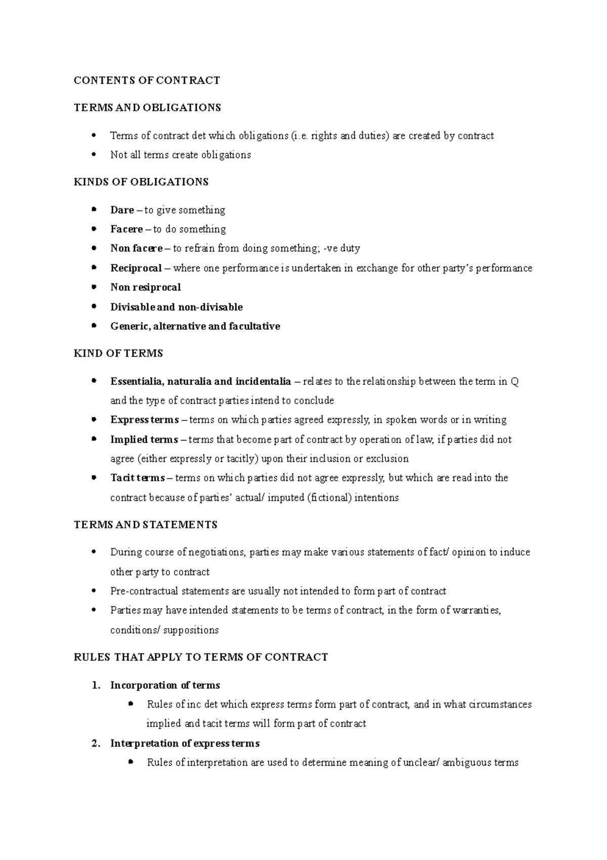 Contents of Contract - notes - CONTENTS OF CONTRACT TERMS AND ...